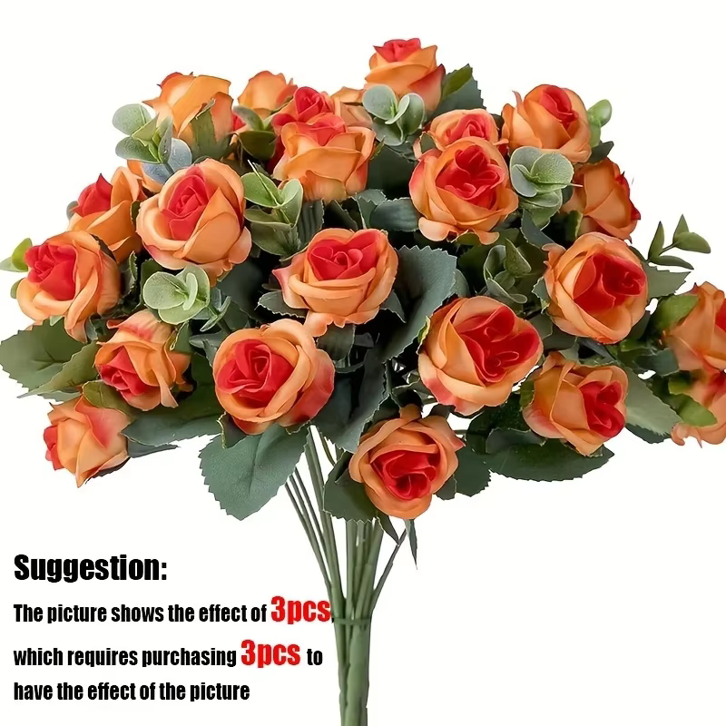 Bouquet de roses artificielles en soie, 10 têtes, feuilles d'eucalyptus blanches, fausses fleurs pou