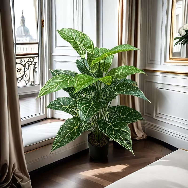 Artificial Alocasia Sarian Plant - Realistic Faux Potted Greenery for Indoor/Outdoor, Living Room &