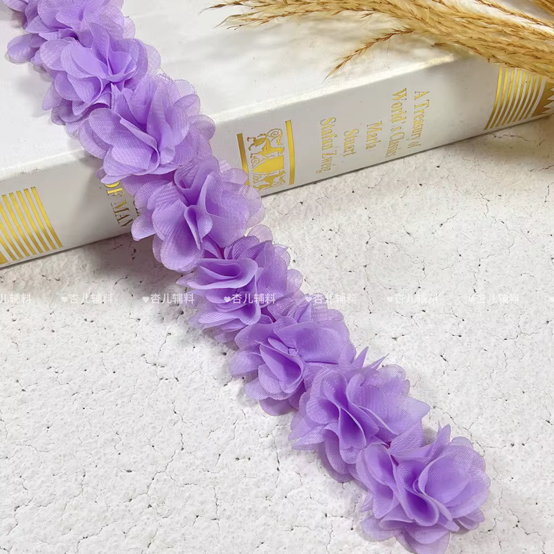 Ruban de dentelle en mousseline de soie, 10Yards, 5cm, fleurs, fait à la main, bricolage, décoration
