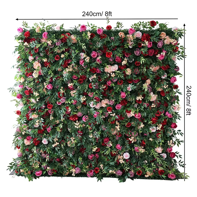 Plantes vertes roses colorées 5D, tissu roulant, décoration murale de fleurs, arrière-plan de mariag