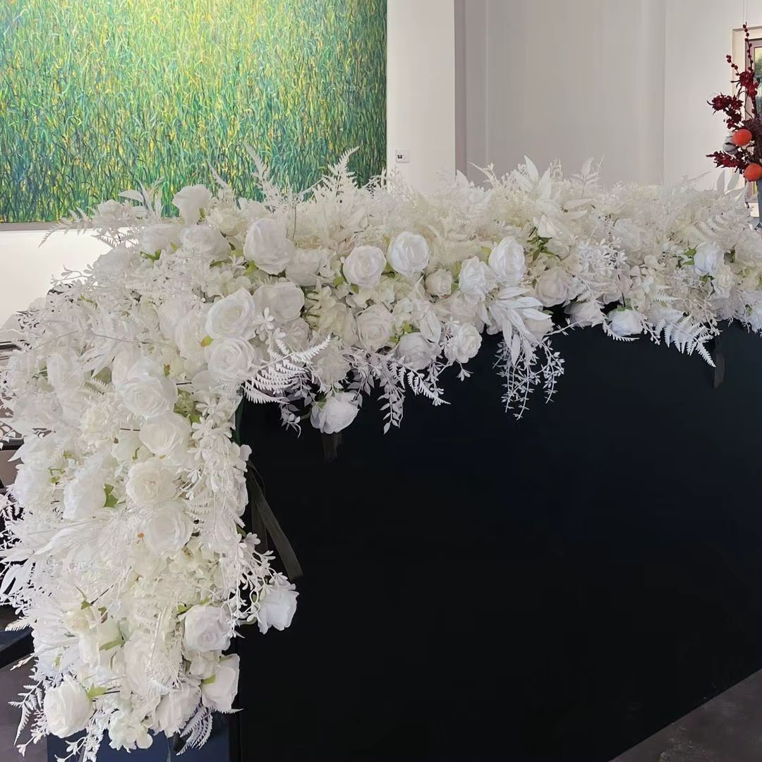 Chemin de table, composition florale pour canapé et sol, décoration de toile de fond de mariage, ran