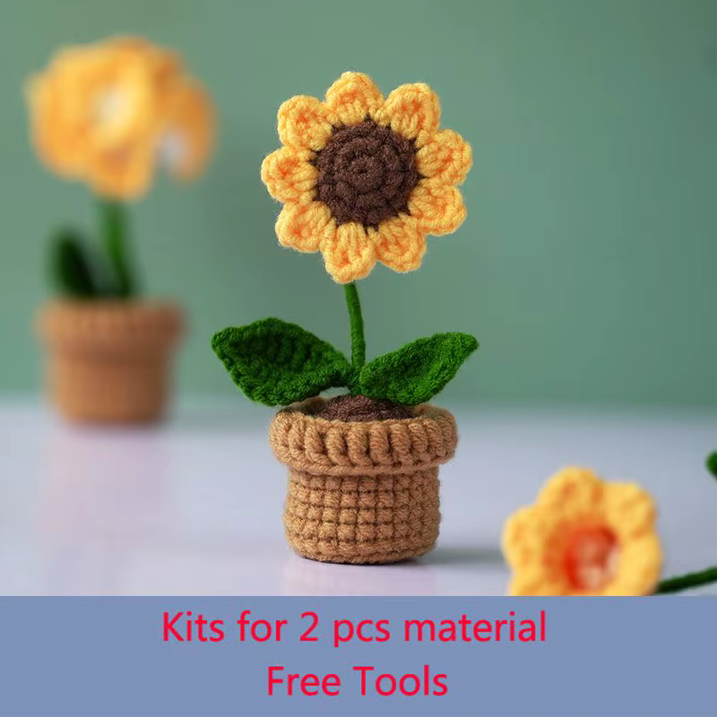 Kit de tricot au Crochet de fleurs, tulipe, tournesol, marguerite, lys, fil de laine florale, Kit de