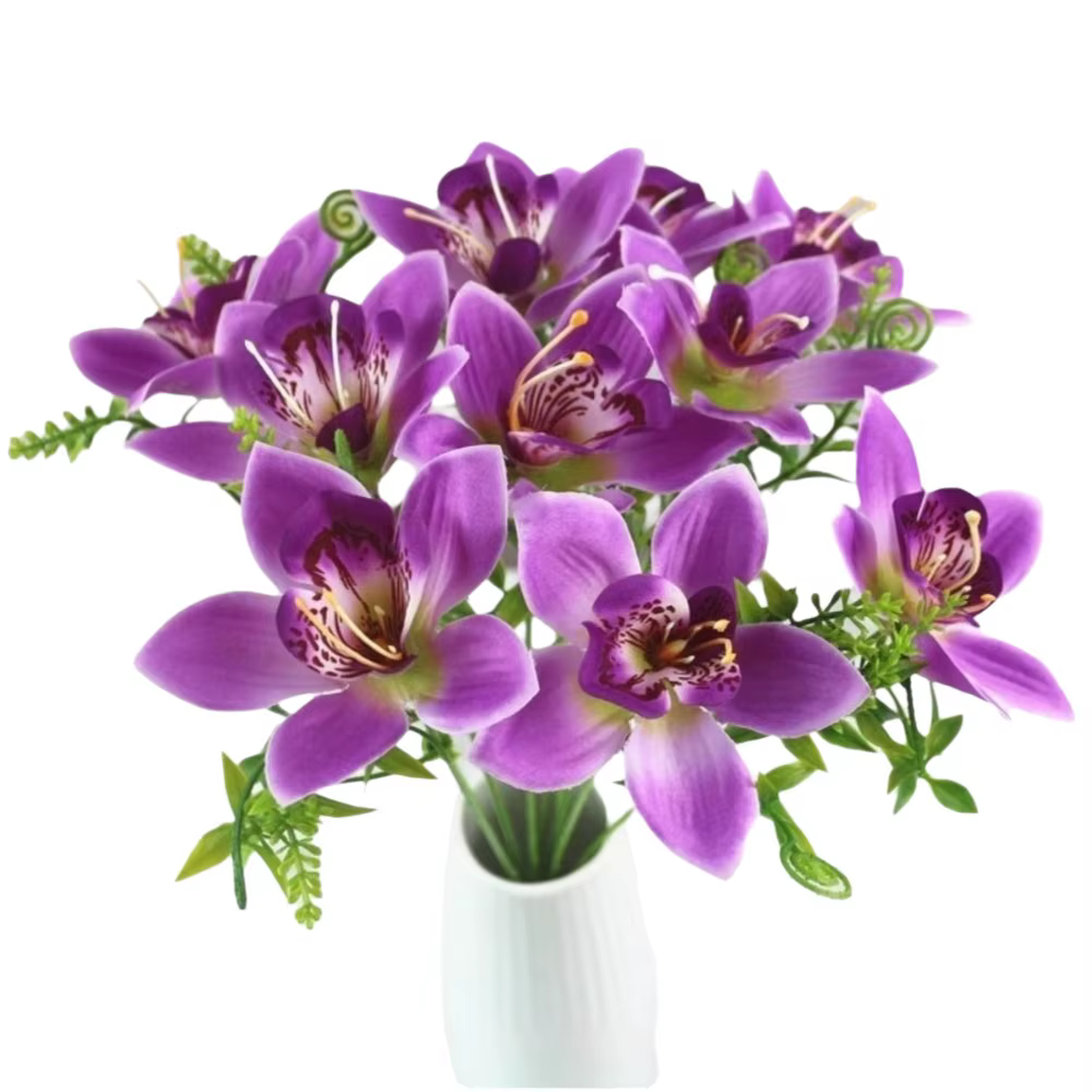 Bouquet d'orchidées en soie de haute qualité, fleur unique Cattleya Hybrida, arrangement de vase de 