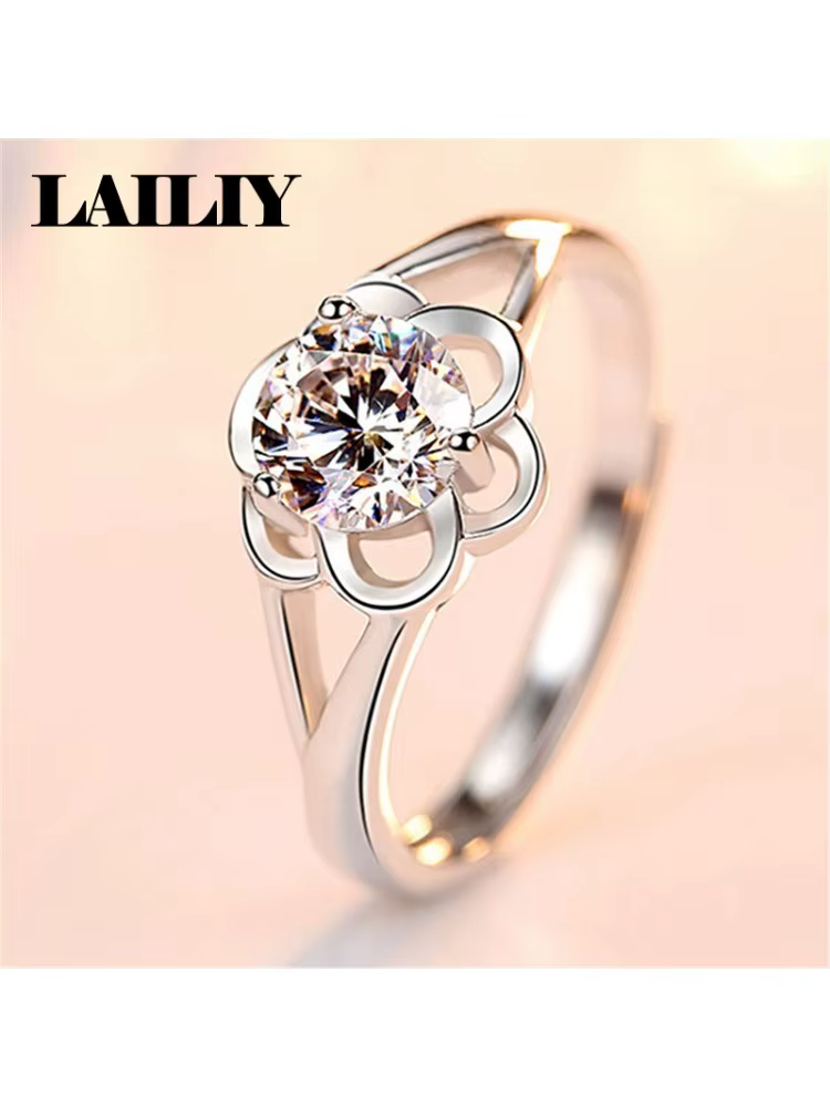 LAILIY Bague en argent sterling 925 avec fleur et diamant réglable pour femme, bijoux tendance
