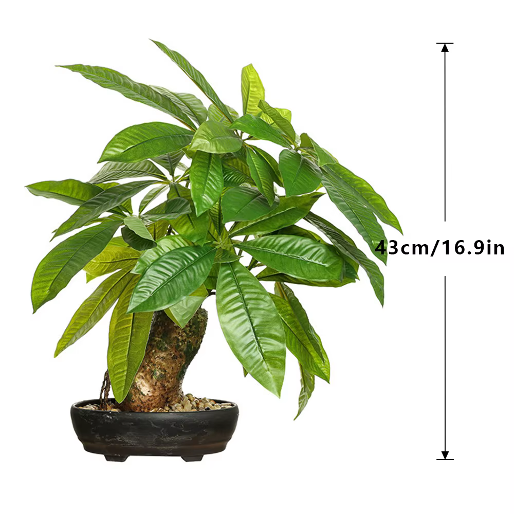 Arbre Monstera artificiel en pot, 43cm, fausses plantes tropicales d'argent, bonsaï, arbre vert, feu