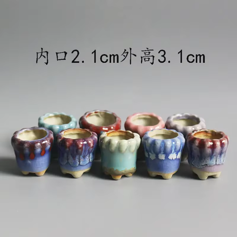 Mini pot de fleurs charnu semi-glaçure avec trou, poterie grossière, poche, plante verte, décoration
