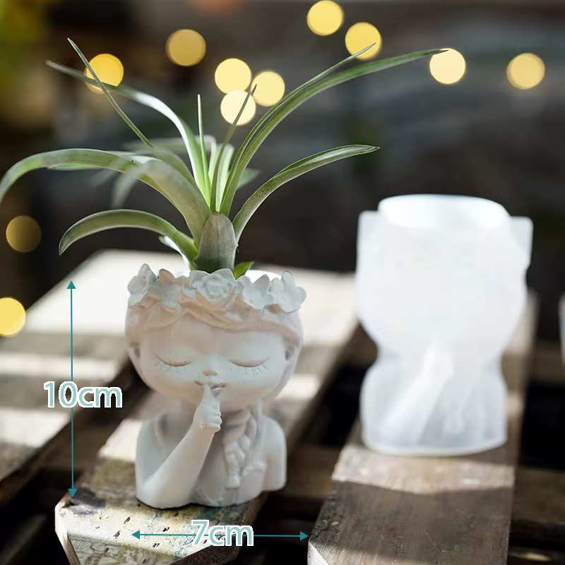 Pot de fleur de jolie fille, moules en ciment et Silicone, bougeoir en résine, moule en béton de plâ