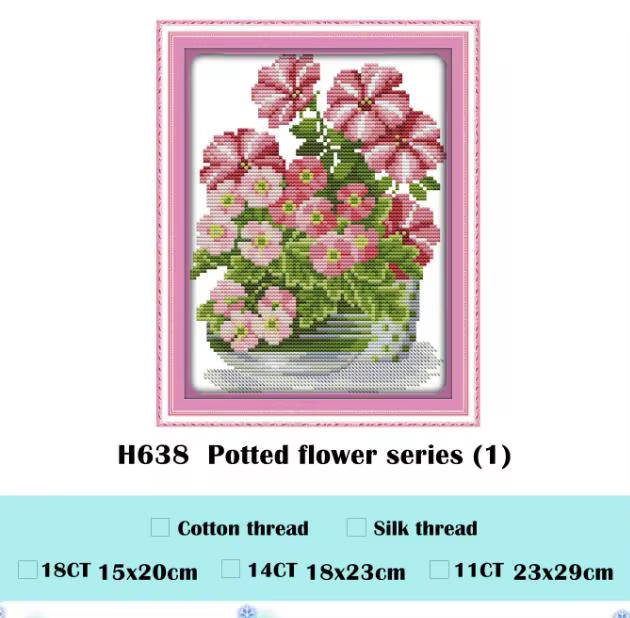 Kit de point de croix série fleurs en pot, toile imprimée Aida 14ct 11ct, broderie DIY, travaux d'ai