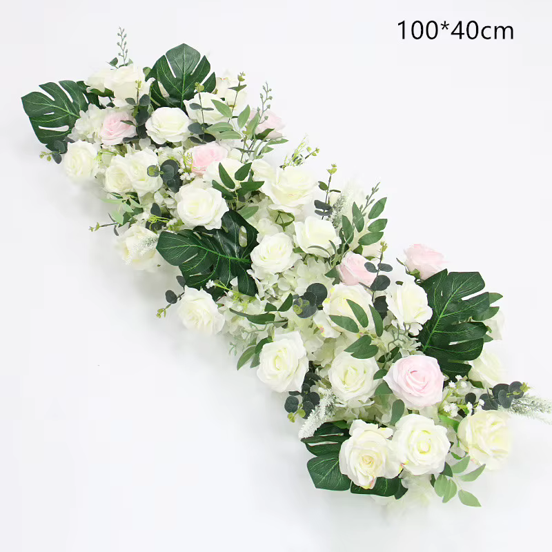 A5627 Arrangement floral, boule de fleurs, plantes à feuilles d'olivier, décor d'arrière-plan de mar