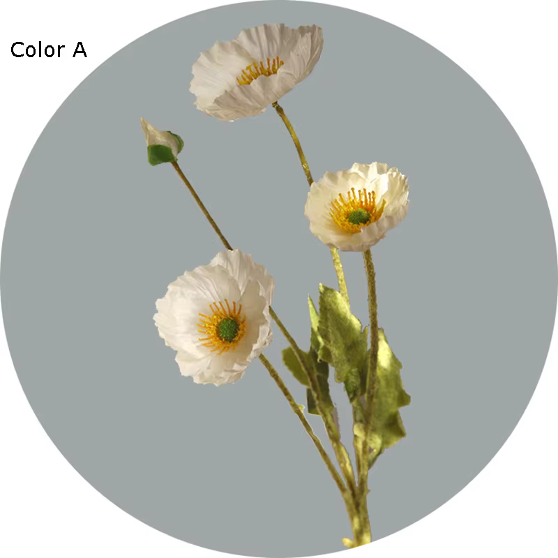 Fleurs de coquelicots artificielles à 4 têtes, fausses fleurs de flocage, Simulation de pavot, Bouqu