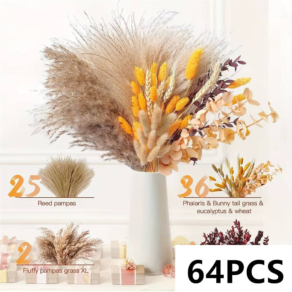 Bouquets de fleurs d'herbe de Pampa moelleuses naturelles, arrangements floraux de mariage, plantes