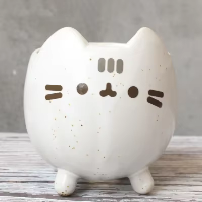 Pot de plantes succulentes avec trou, jardinière de fleurs d'animaux mignons, joli petit chat, décor