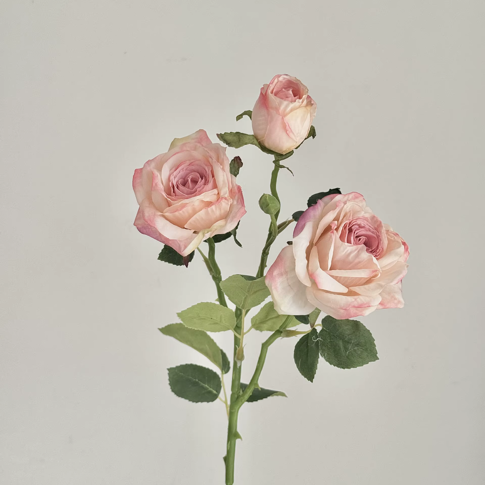 Bouquet de roses Vintage à bord brûlé, 22 pouces, 3 têtes, fleurs artificielles, Style peinture à l'