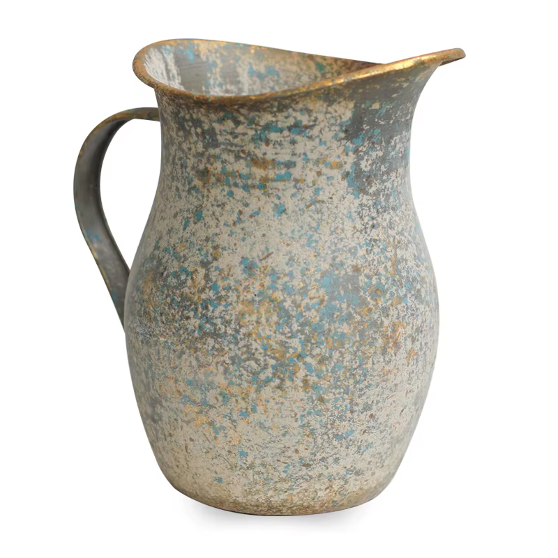 Vase à fleurs Vintage en métal galvanisé, rustique, Shabby Chic, pichet décoratif de Style français 