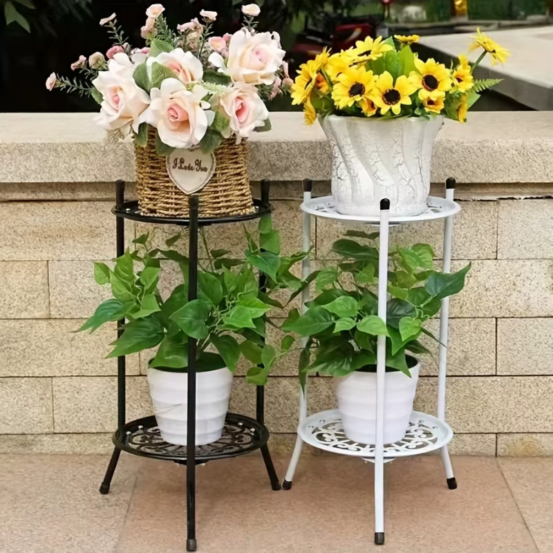 1 paquet, support pour plantes hautes à 2 niveaux, étagère en métal pour plantes, support pour décor