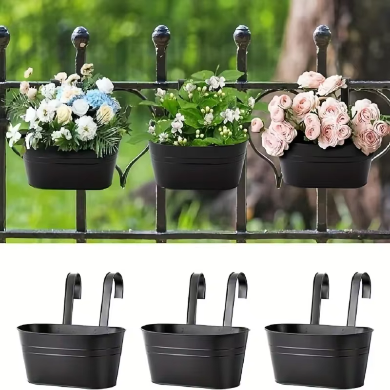 Pots de fleurs en fer avec trous et crochets de proximité, jardinières pour plantes extérieures, gar