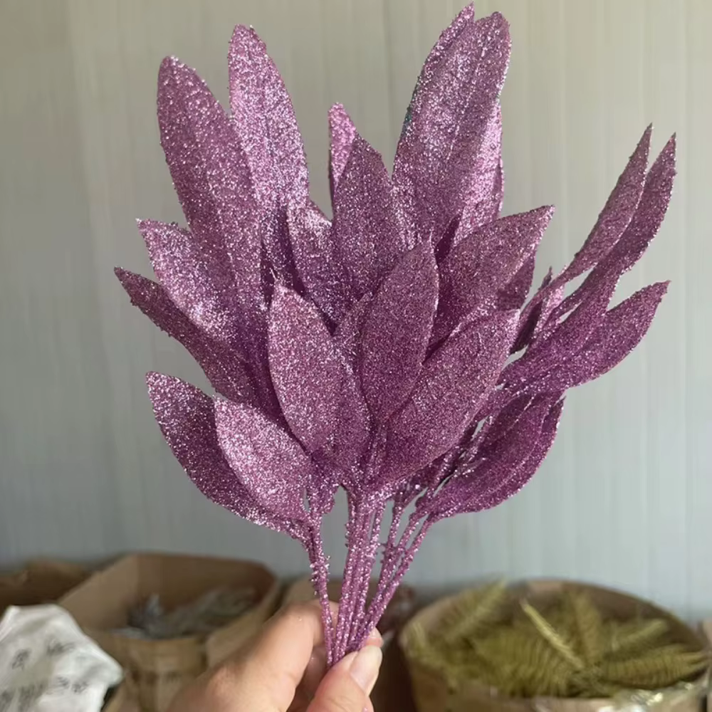 Nouvelles feuilles artificielles à paillettes, 10 pièces, fausses feuilles de plantes à 6 feuilles, 