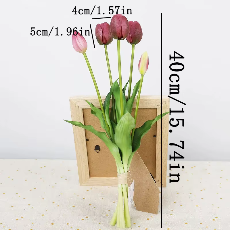 Fleurs tulipes artificielles en PU, 5 têtes, vraie touche, fausse fleur pour la maison, décoration d