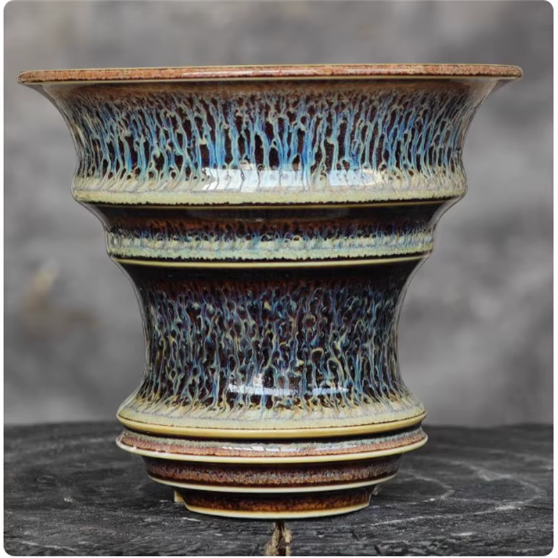 Pot en porcelaine bleue ronde émaillée pour racines, décoration d'intérieur, pot pour plantes vertes