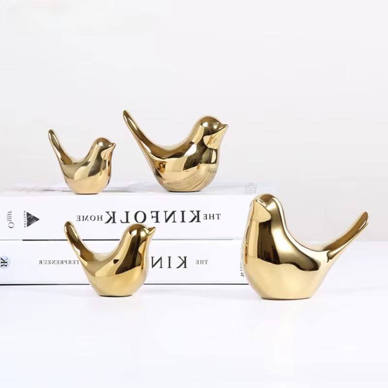 Figurine d'oiseau en céramique nordique, 4 tailles, Statue d'animal doré, bijoux, décoration de mais