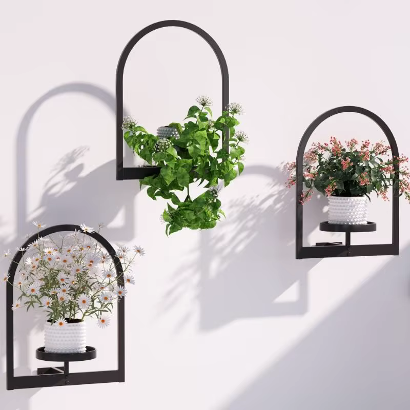 Étagère murale moderne en fer pour plantes, avec revêtement antirouille conception peu encombrante,