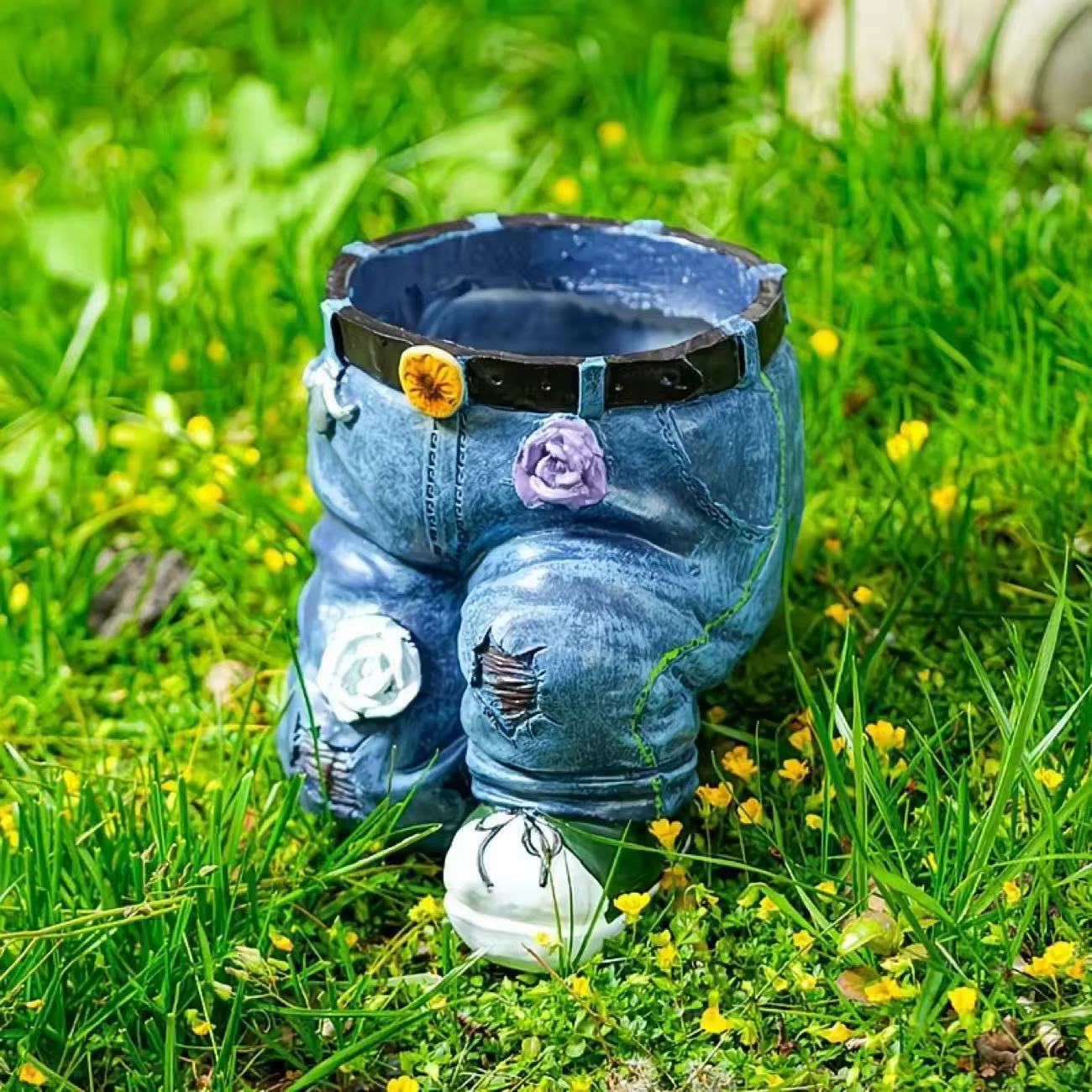 Pot de fleurs vintage en résine en forme de jean, sculpture décorative pour jardin extérieur, conten