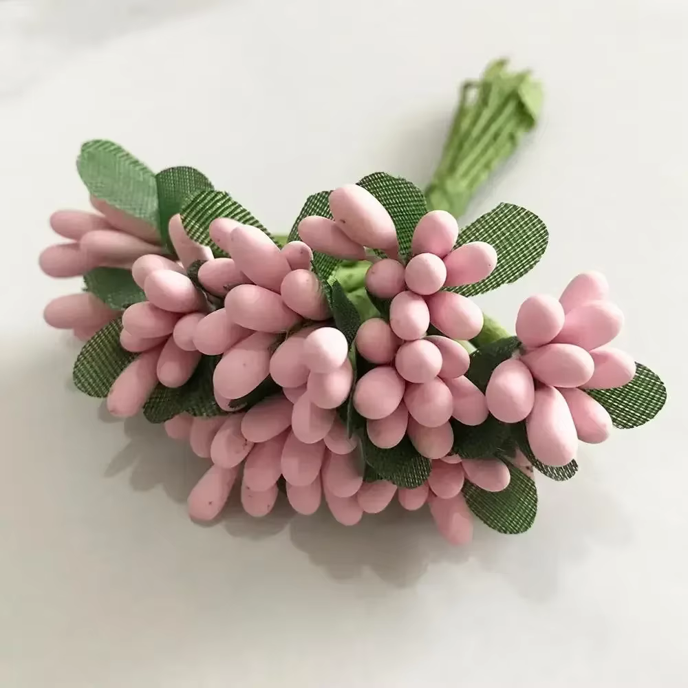6/8/10/12/24/200 pièces rose hybride fleur cerise étamine baies Bundle bricolage gâteau noël mariage