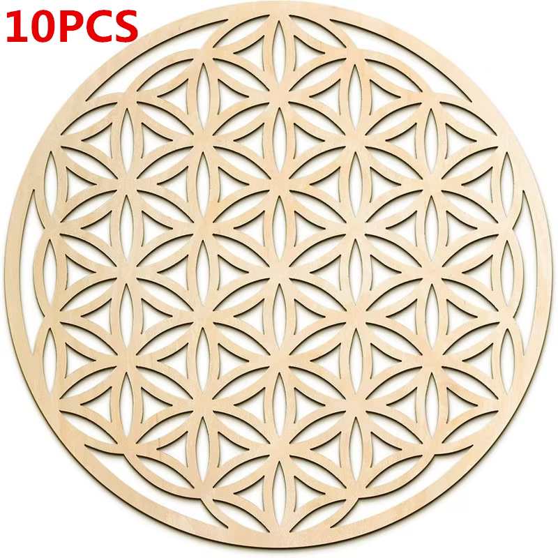 Planche à grille en bois et cristal, fleur de vie, Chakra géométrique sacré, décoration murale artis