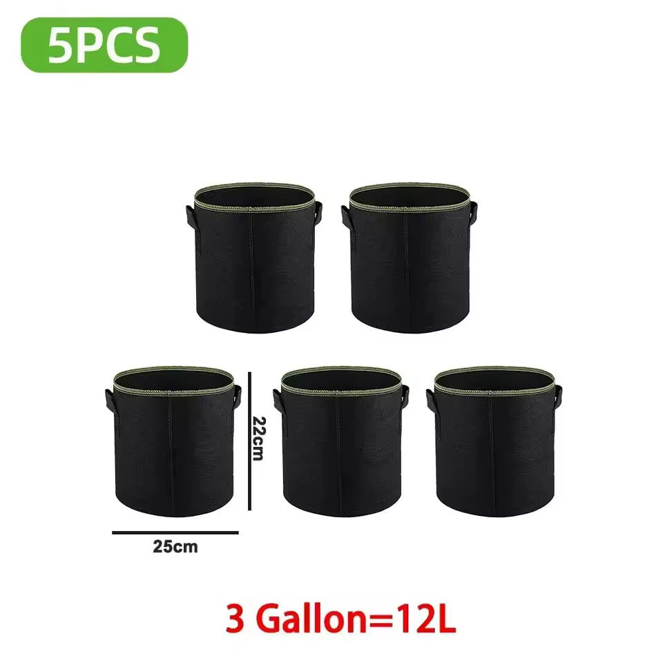 Sacs de culture Non tissés, 5 pièces, Pots en tissu d'aération avec poignées, Pot de fleur, sacs de 