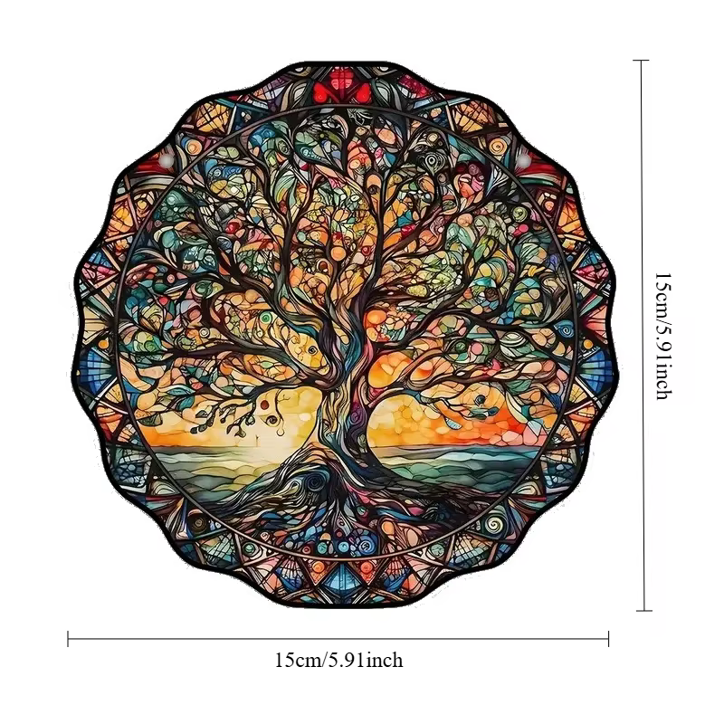 Décoration murale arbre de vie, 1 pièce, ornement rond en acrylique pour intérieur et extérieur, sig
