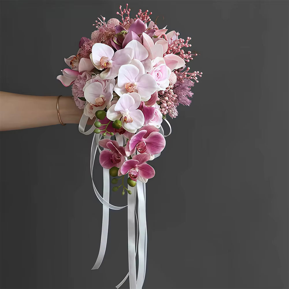 Bouquet de Mariage Cascade Effet Cascade, Fleurs Artificielles, pour Mariée et Demoiselles d'Honneur