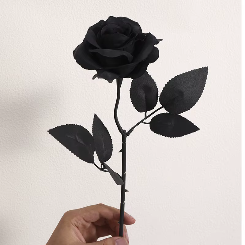 Roses Artificielles Noires, Fausses Fleurs d'Horreur, Fournitures de Cosplay d'Halloween, Accessoire