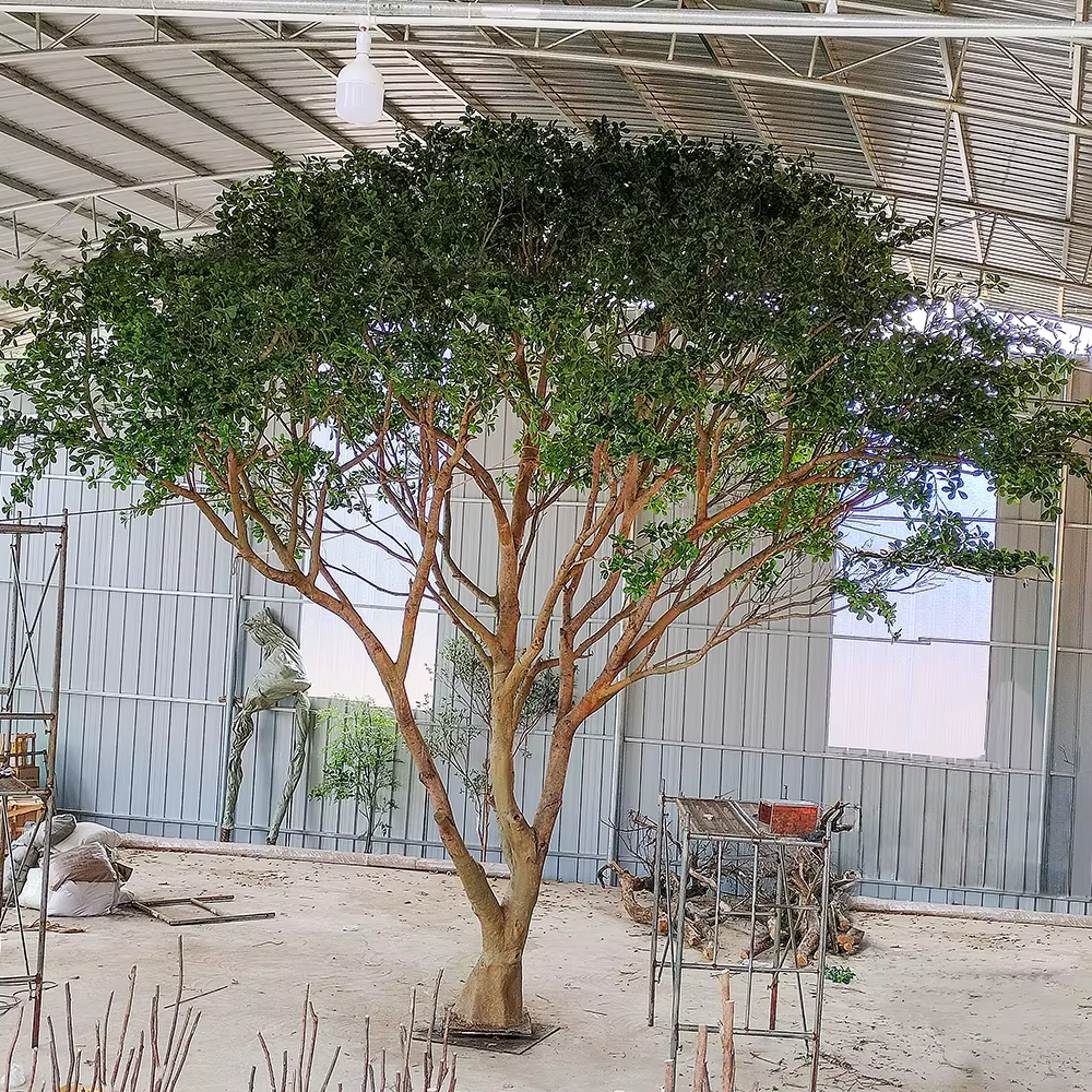 Grand Arbre Artificiel Ficus Benjamina Personnalisé en Fibre de Verre pour Intérieur et Extérieur, D