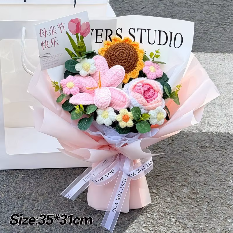 Bouquet de fleurs au crochet, bouquet de graduation, fleurs tricotées, fleurs artificielles, cadeau 