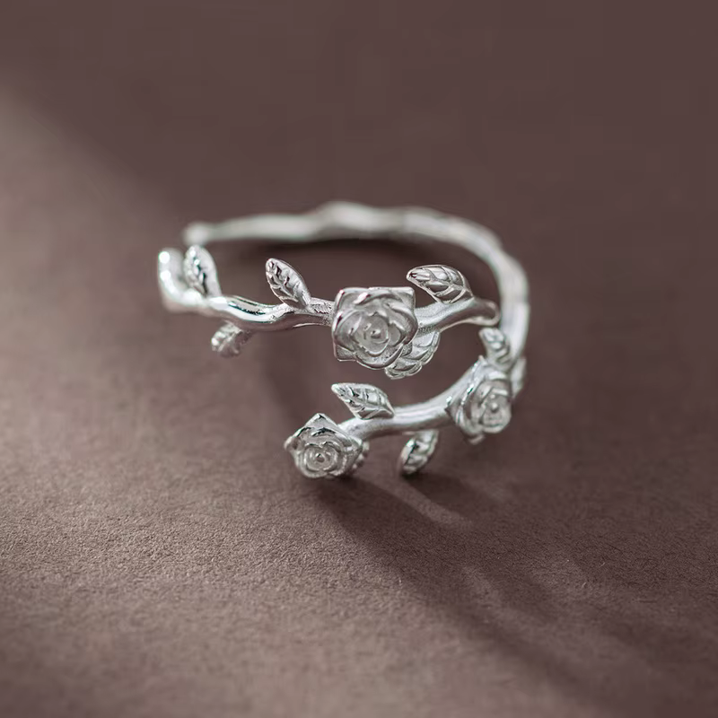 Bague Fleur Élégante en Argent Sterling 925 Buyee, Bague Ouverte Rose pour Femme et Homme, Bijoux Fi