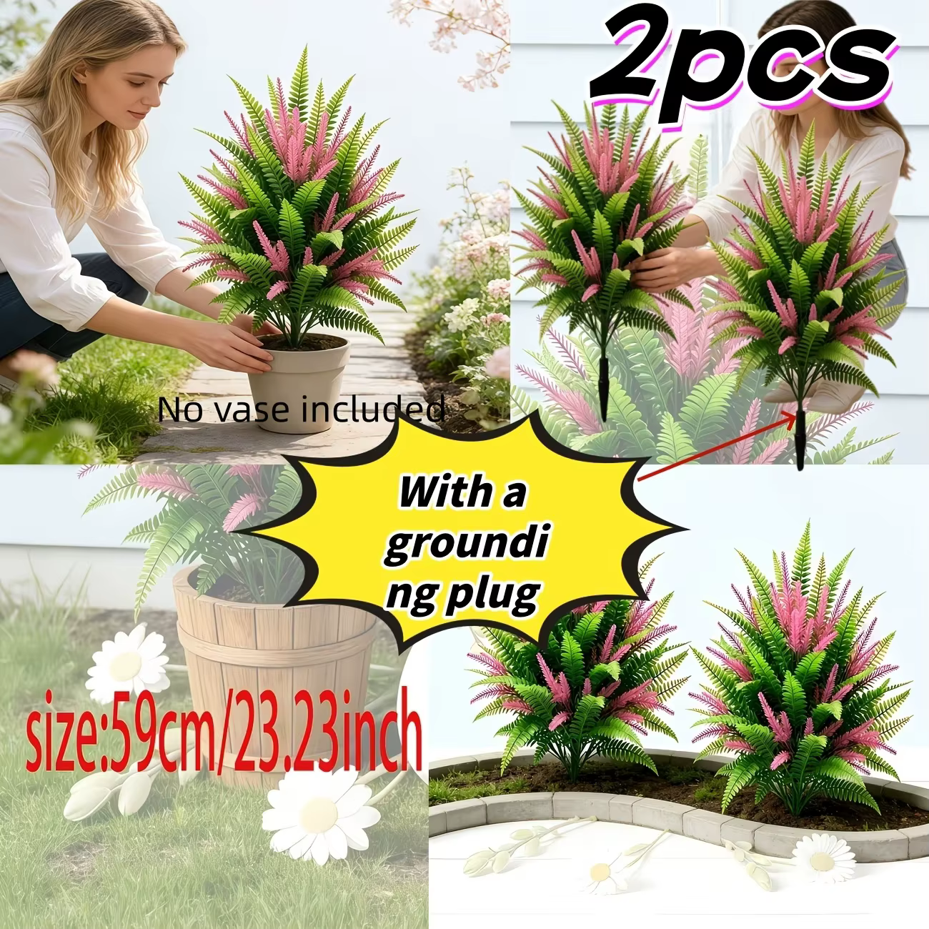 2/4 pièces, vase non inclus, grandes plantes d'extérieur avec piquets de fixation au sol - lot de 2,