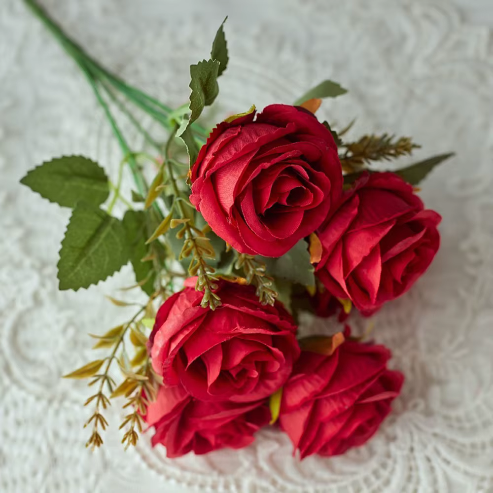 Bouquet de fleurs artificielles en soie Rose 30cm, pour cimetière, grande Rose pivoine à 6 têtes, fa
