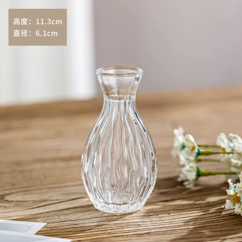 Vase en verre rétro français en relief, Mini Vase de petit diamètre, Arrangement de fleurs, bouteill