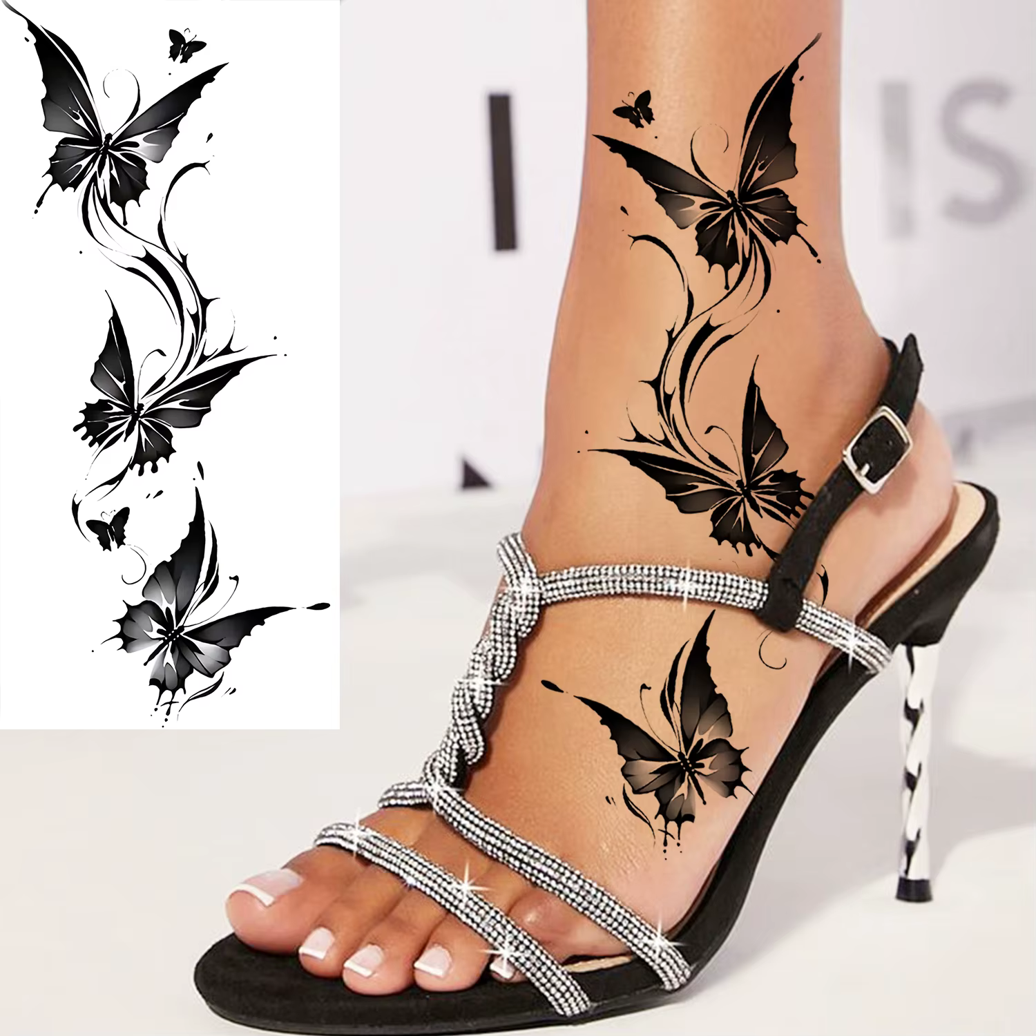 1 feuille de tatouages temporaires à motifs de fleurs, de sakura, de papillons et de vigne pour adul