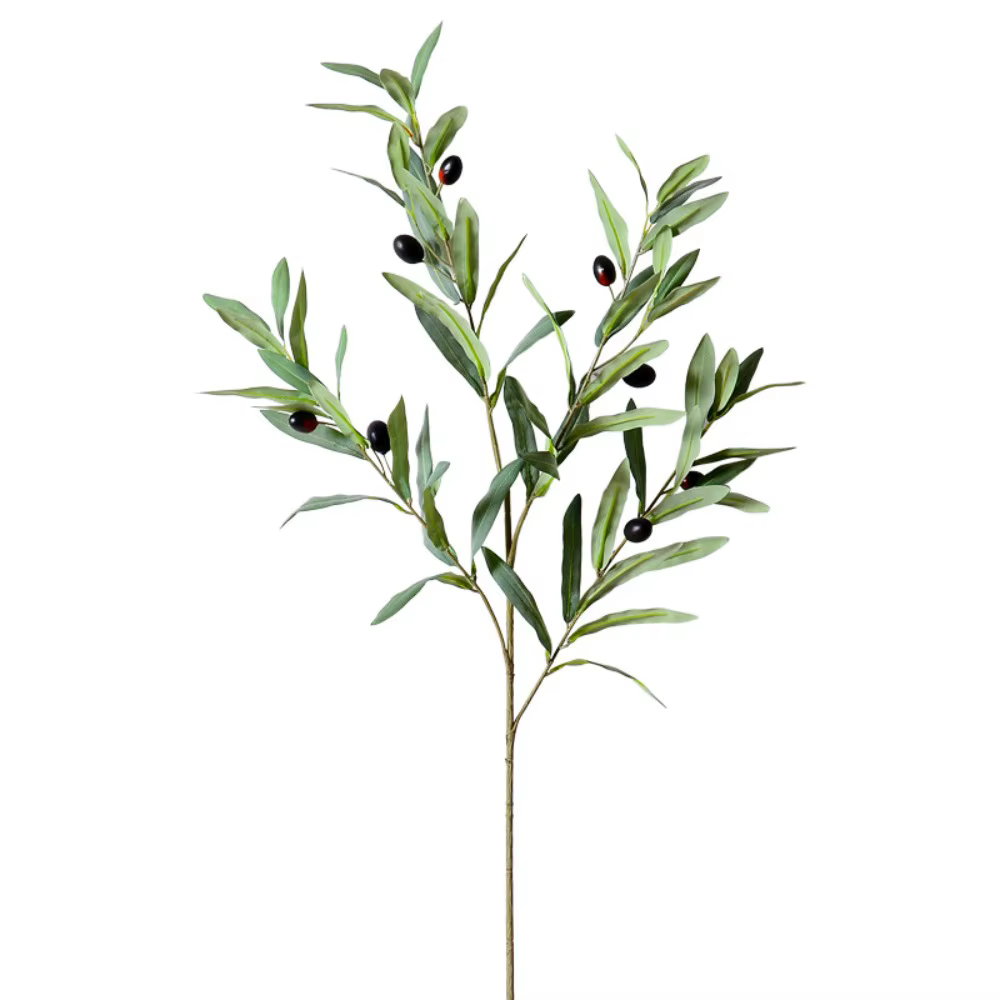 Arrangement floral, branche d'olivier artificielle à 4 branches, 95 cm, faux olivier en plastique, p