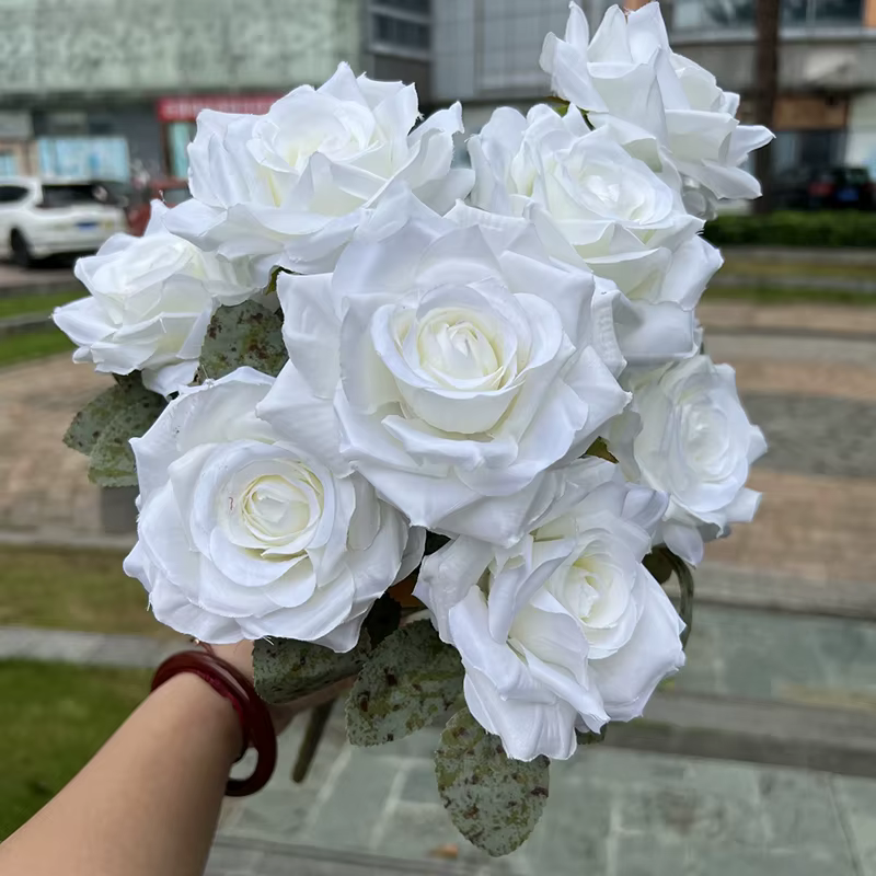 Bouquet de roses artificielles en diamant, 9 têtes/1 lot, accessoires muraux de fleurs de mariage, b