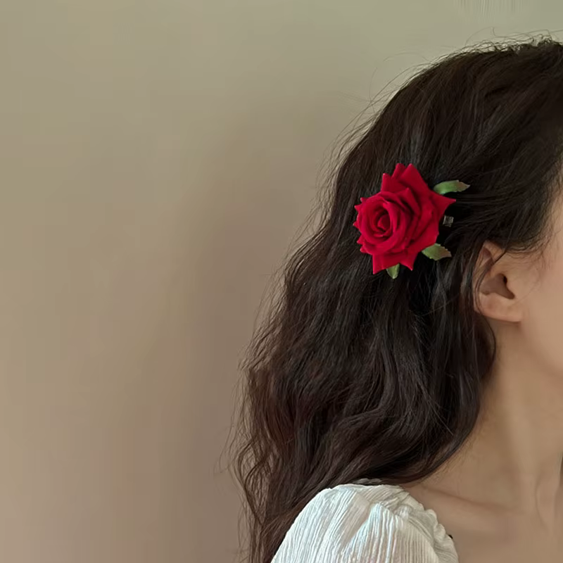 Épingle à cheveux rétro rouge Rose fleur chic élégant à la mode pince latérale accessoires pour chev