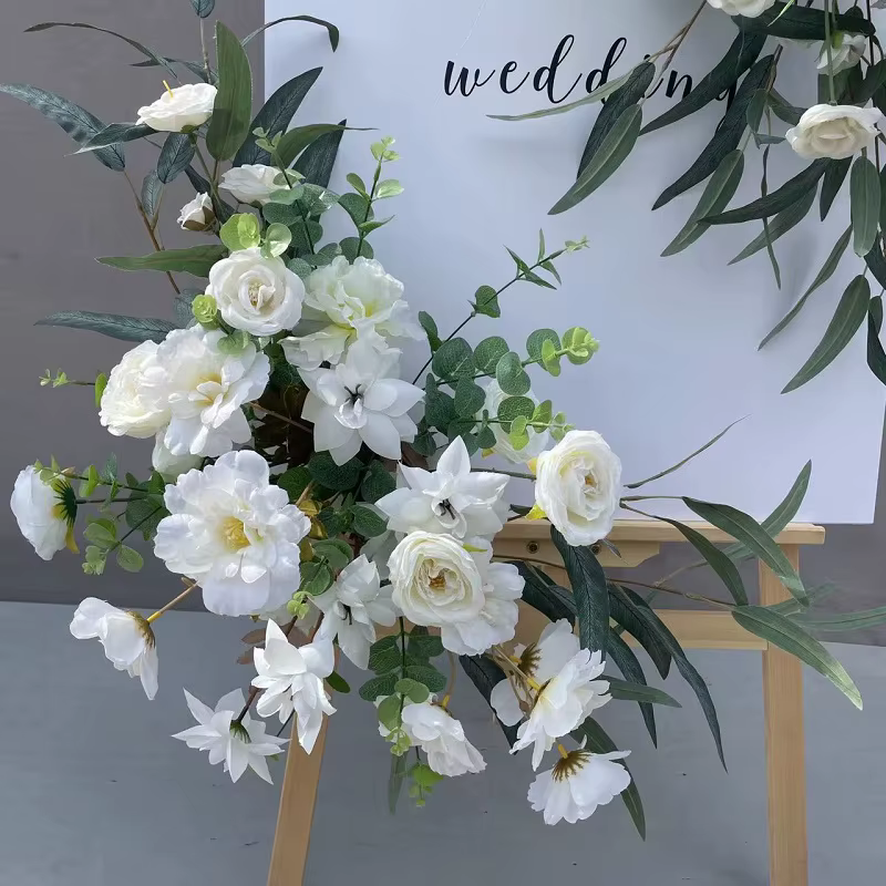 Plantes vertes feuille artificielle mariage soie fleur terre rangée fleur haute scène événement rout