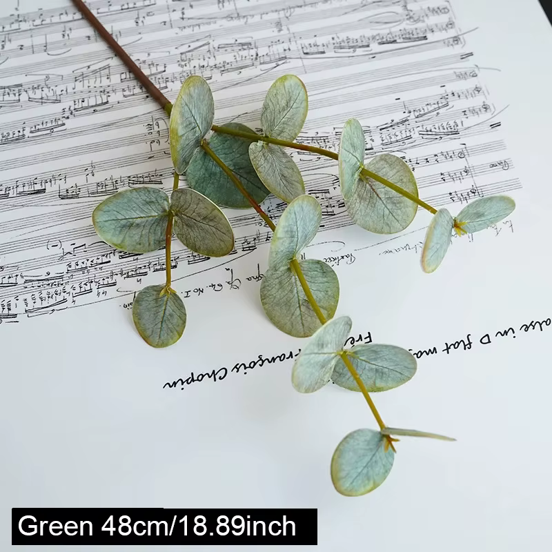 Branche d'arbre d'eucalyptus artificielle, feuilles rondes, feuille d'argent, plante rétro, décorati
