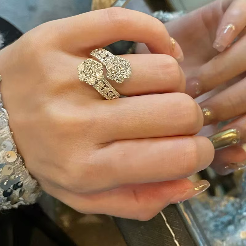 Bagues en diamant et améthyste pour femmes, Design romantique, fleur scintillante, mode florale, vio