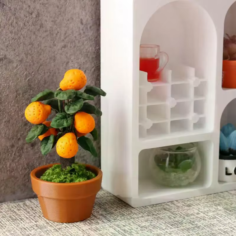 Miniature d'oranger en pot, ornement pour maison de poupée 1:12, modèle de bonsaï, décoration de fru