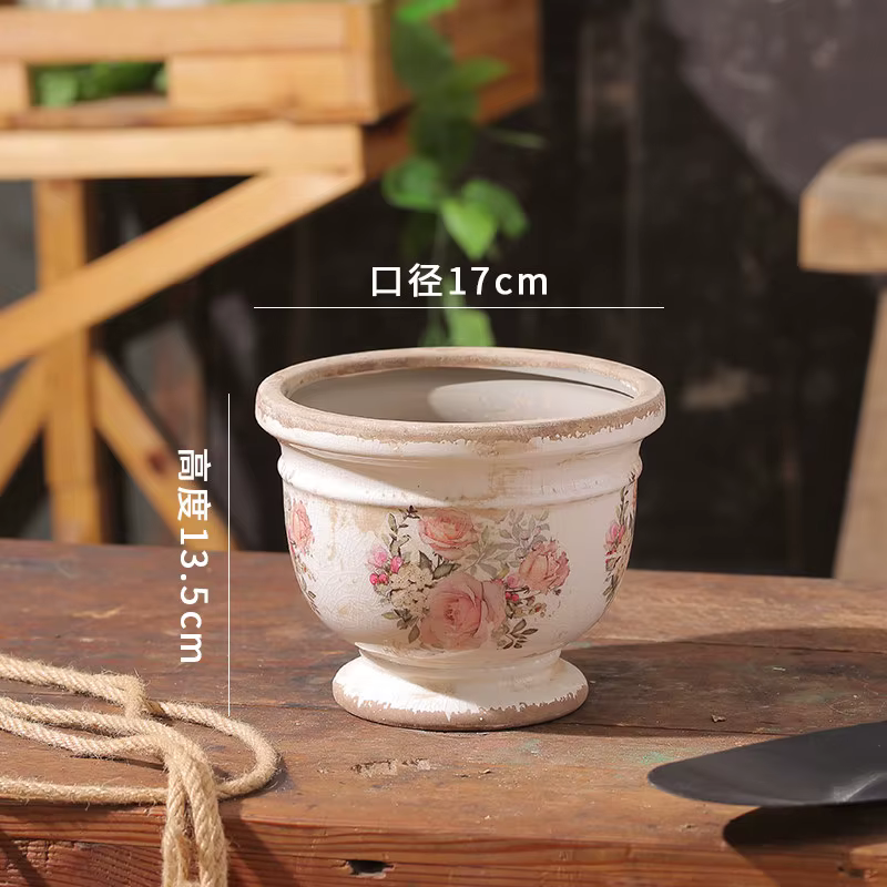 Pot de fleurs en céramique, pot de plantes de style pastoral rétro français, pot de fleurs pour balc