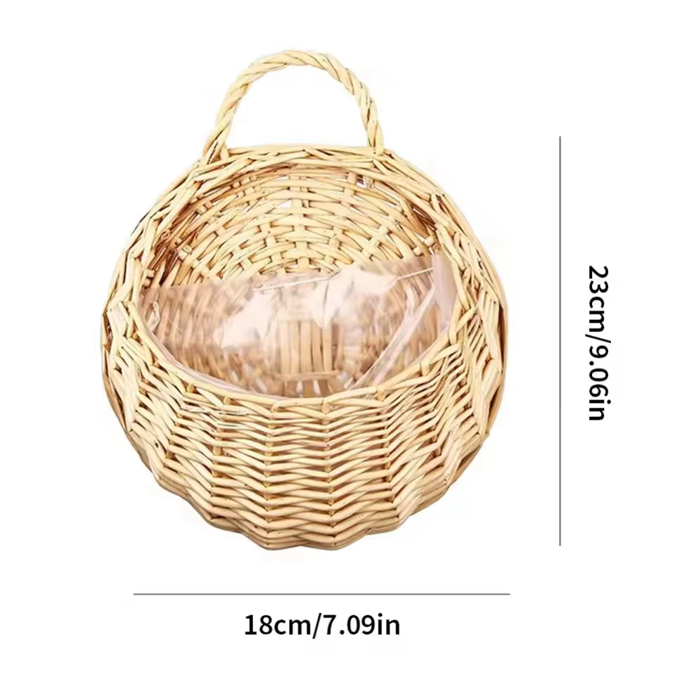 Jardinière de fleurs en rotin et osier faite à la main, panier mural suspendu en rotin, Pot de vigne
