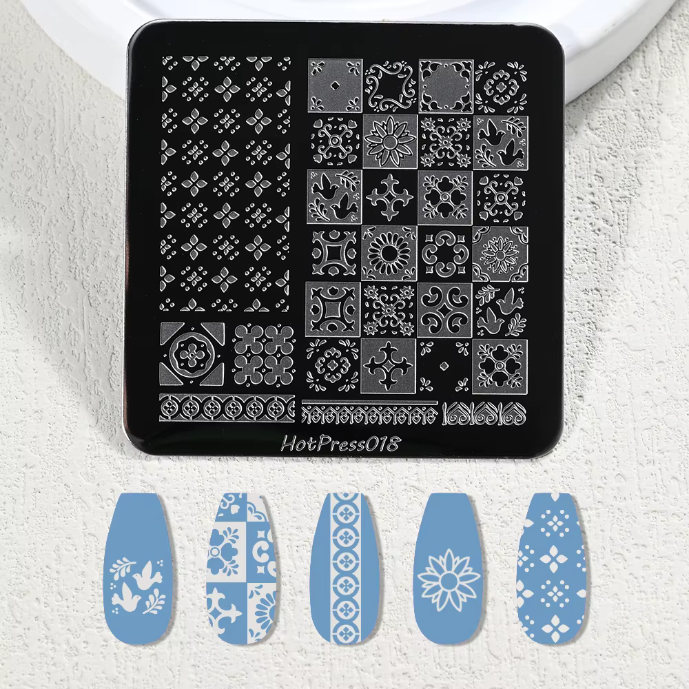 1 pièce Plaque de stamping pour nail art en dentelle française, motifs fleurs et papillons, pochoir 