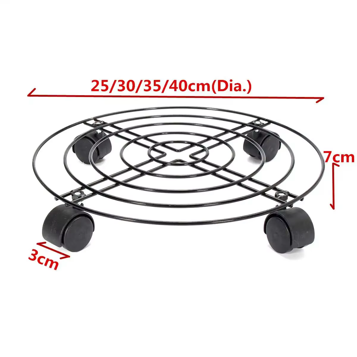 Plateau de Pot de plante de fleur rond en métal noir, 4 tailles, 4 roues, jardinière lourde, Pot de